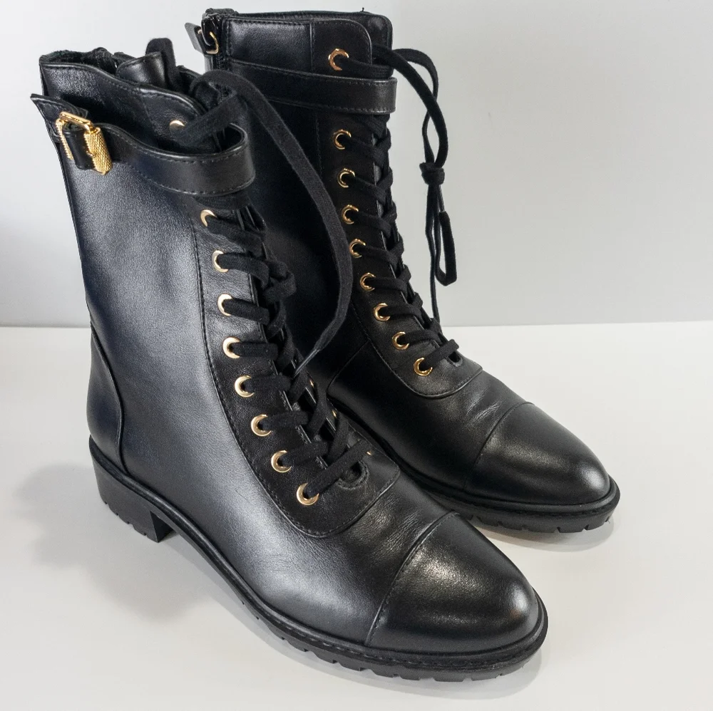 Stuart Weitzman Thalia Combat Boots Black -7 - Picture 2 of 5